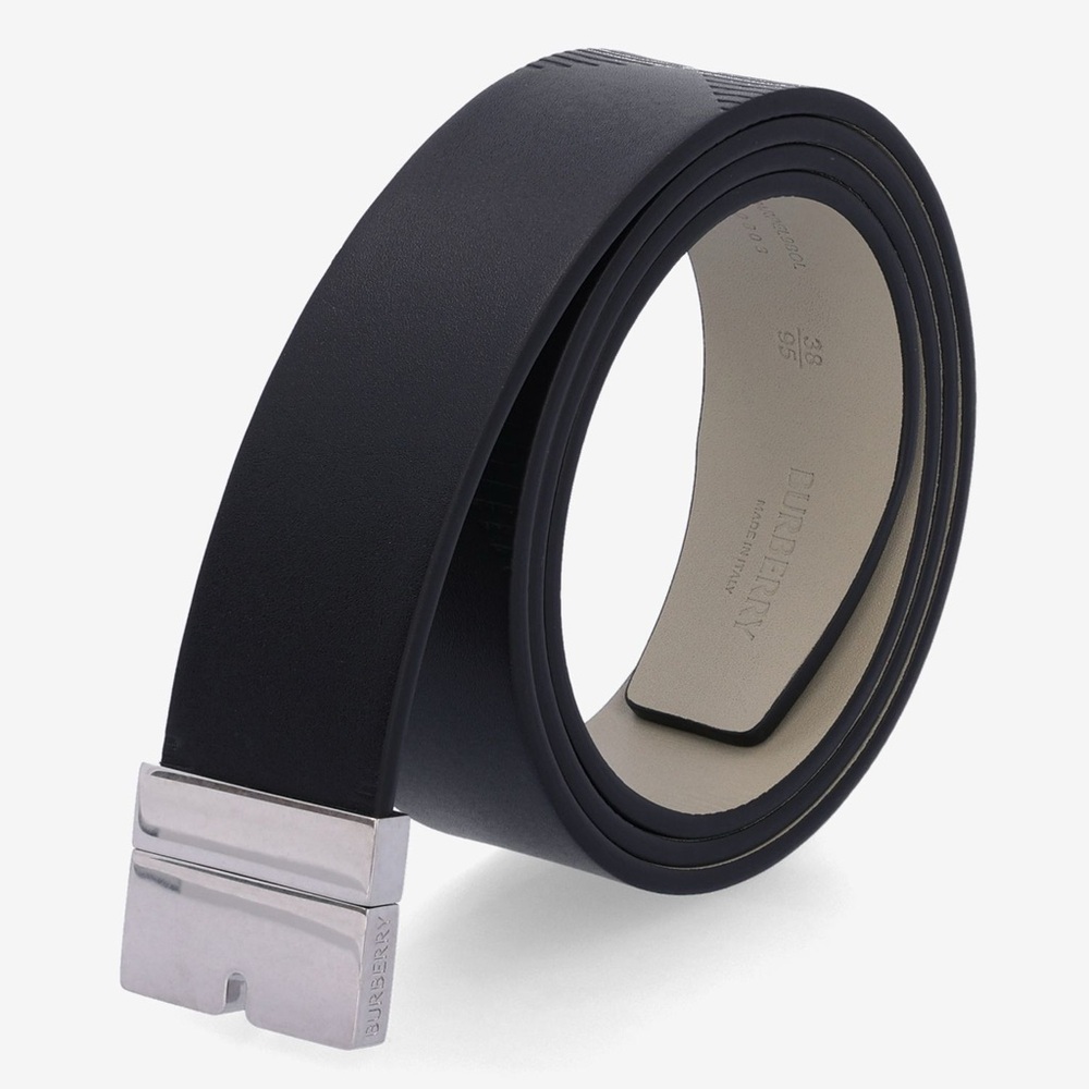 Burberry B cut reversible Men's Black Leather Belt with Silver Buckle